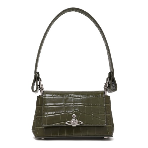 Vivienne Westwood Khaki Green Croc-Effect Shoulder Bag.