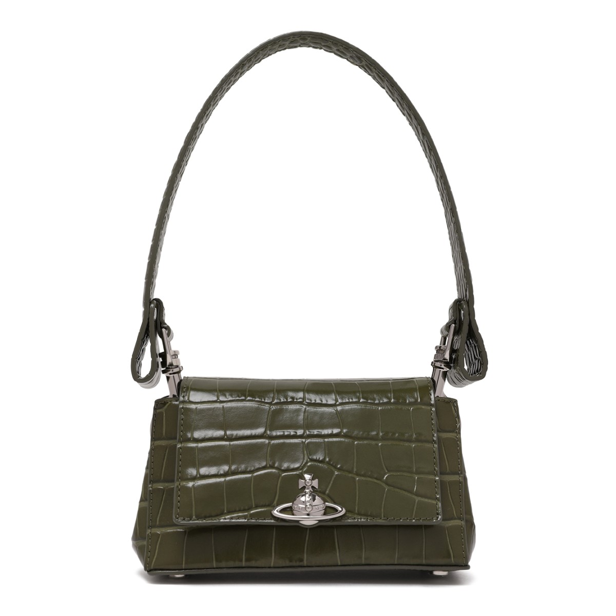 Vivienne Westwood Khaki Green Croc-Effect Shoulder Bag.