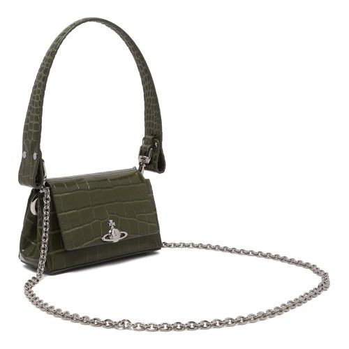 Vivienne Westwood Khaki Green Croc-Effect Shoulder Bag.