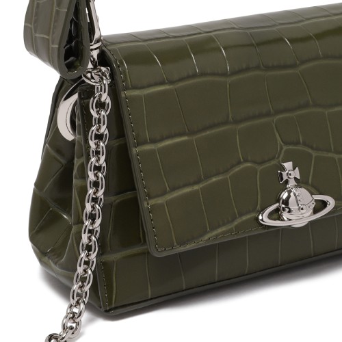 Vivienne Westwood Khaki Green Croc-Effect Shoulder Bag.