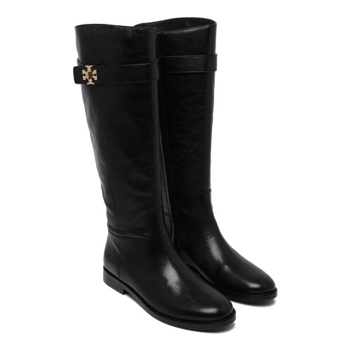 Tory Burch Black Leather Knee-High Boots.