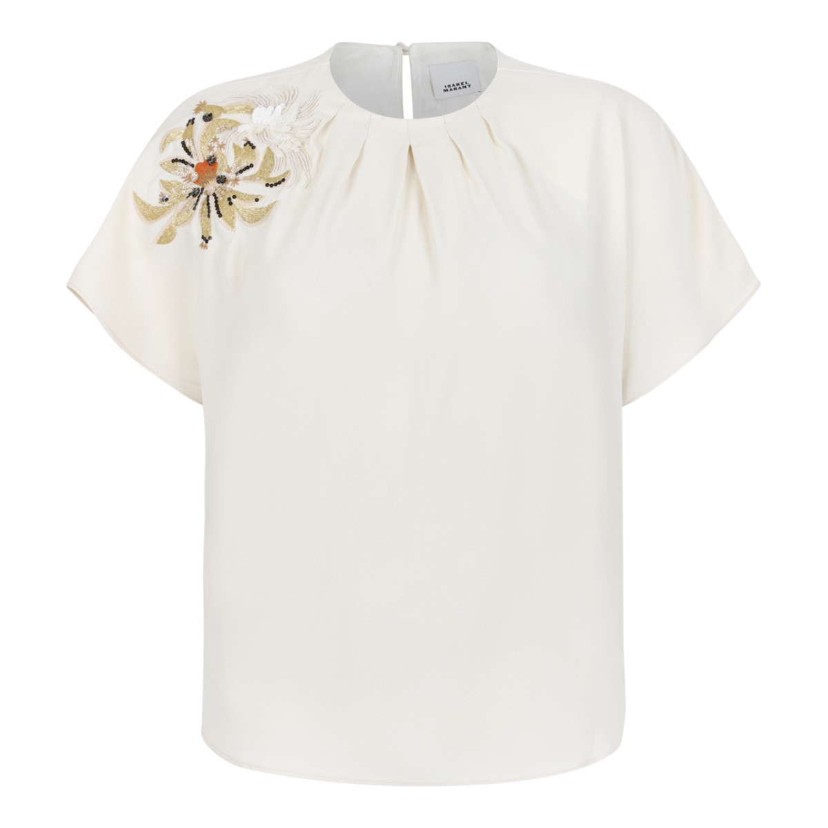 Isabel Marant Ivory Embellished Shoulder Top.