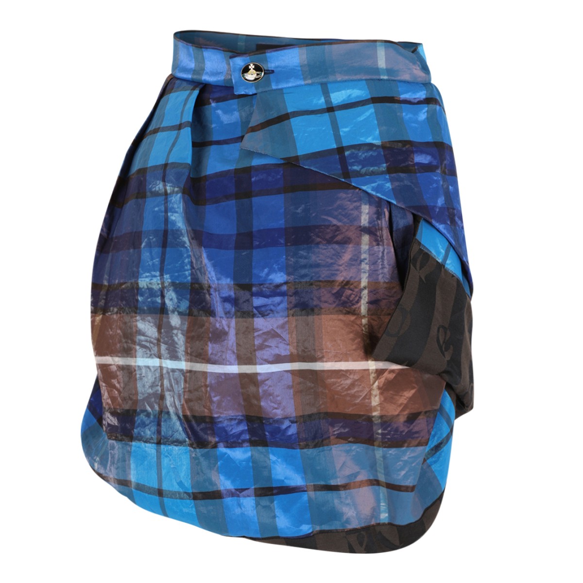 Vivienne Westwood Blue Tartan Draped Mini Skirt.