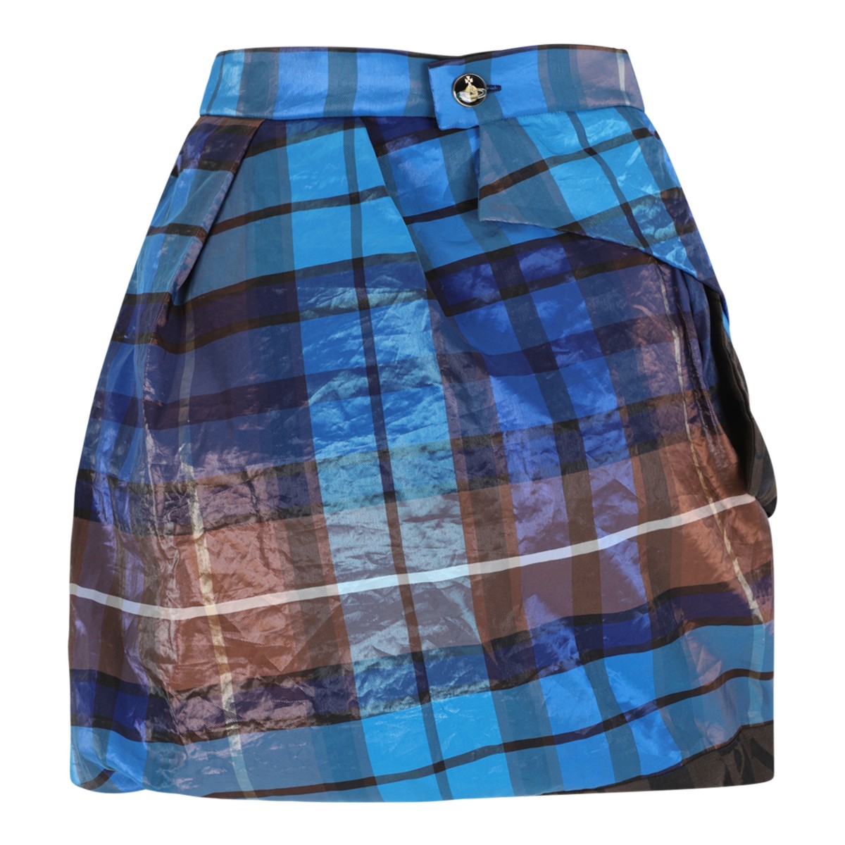 Vivienne Westwood Blue Tartan Draped Mini Skirt.