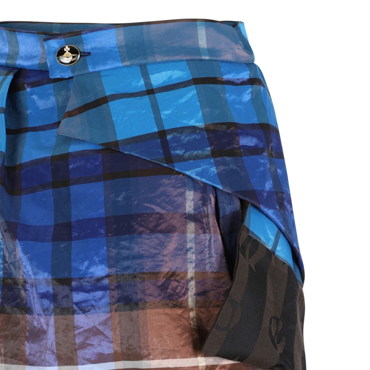 Vivienne Westwood Blue Tartan Draped Mini Skirt.