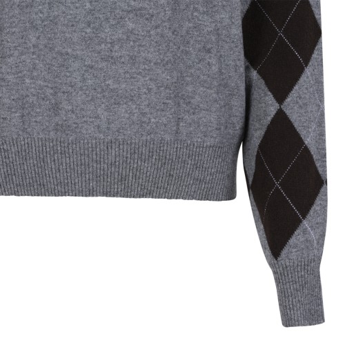 Douuod Grey Argyle Sleeve Sweater.
