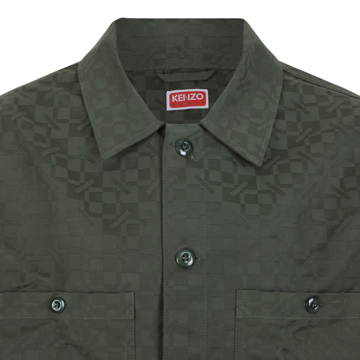 Kenzo Khaki Green Utility Overshirt.