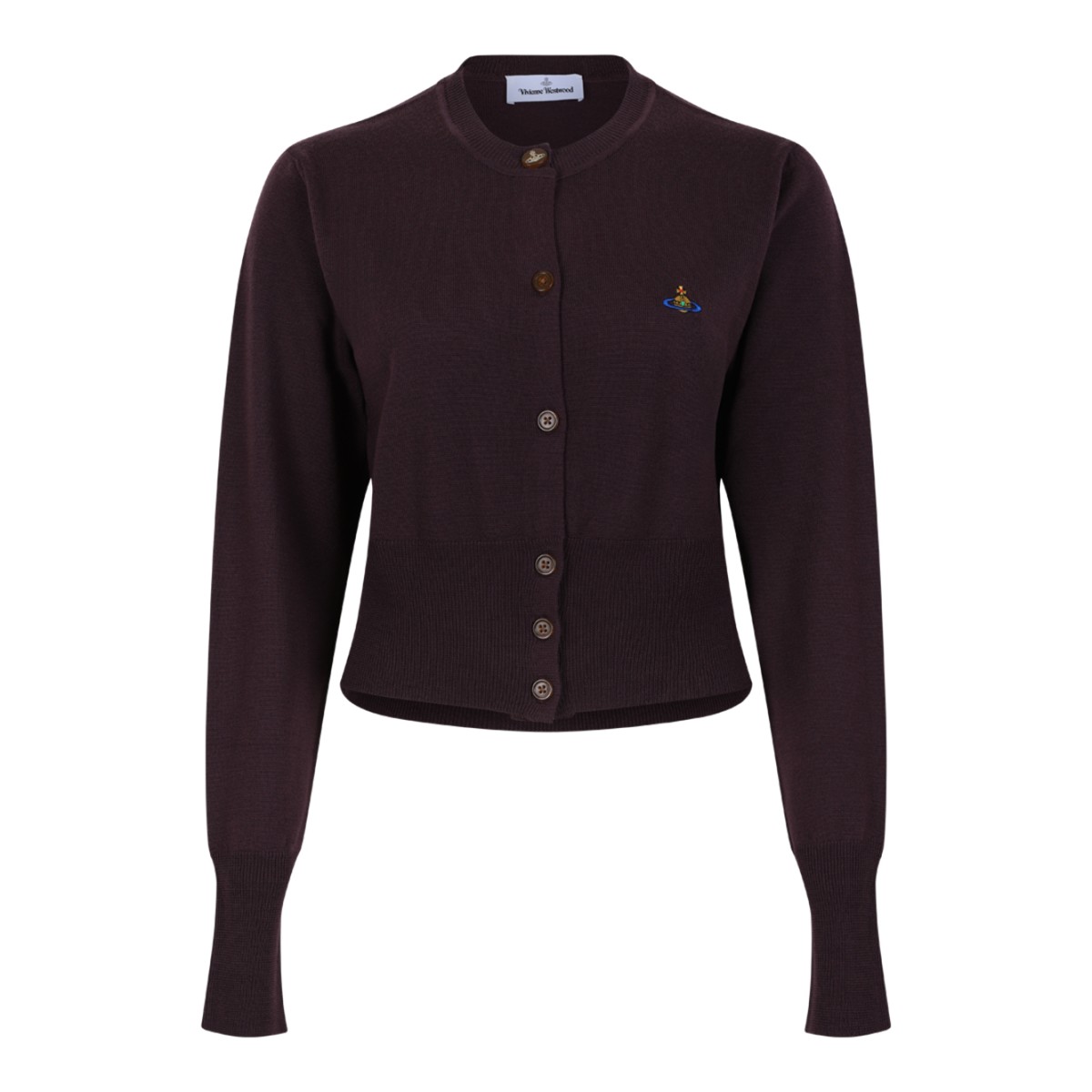 Vivienne Westwood Burgundy Orb Logo Cardigan.