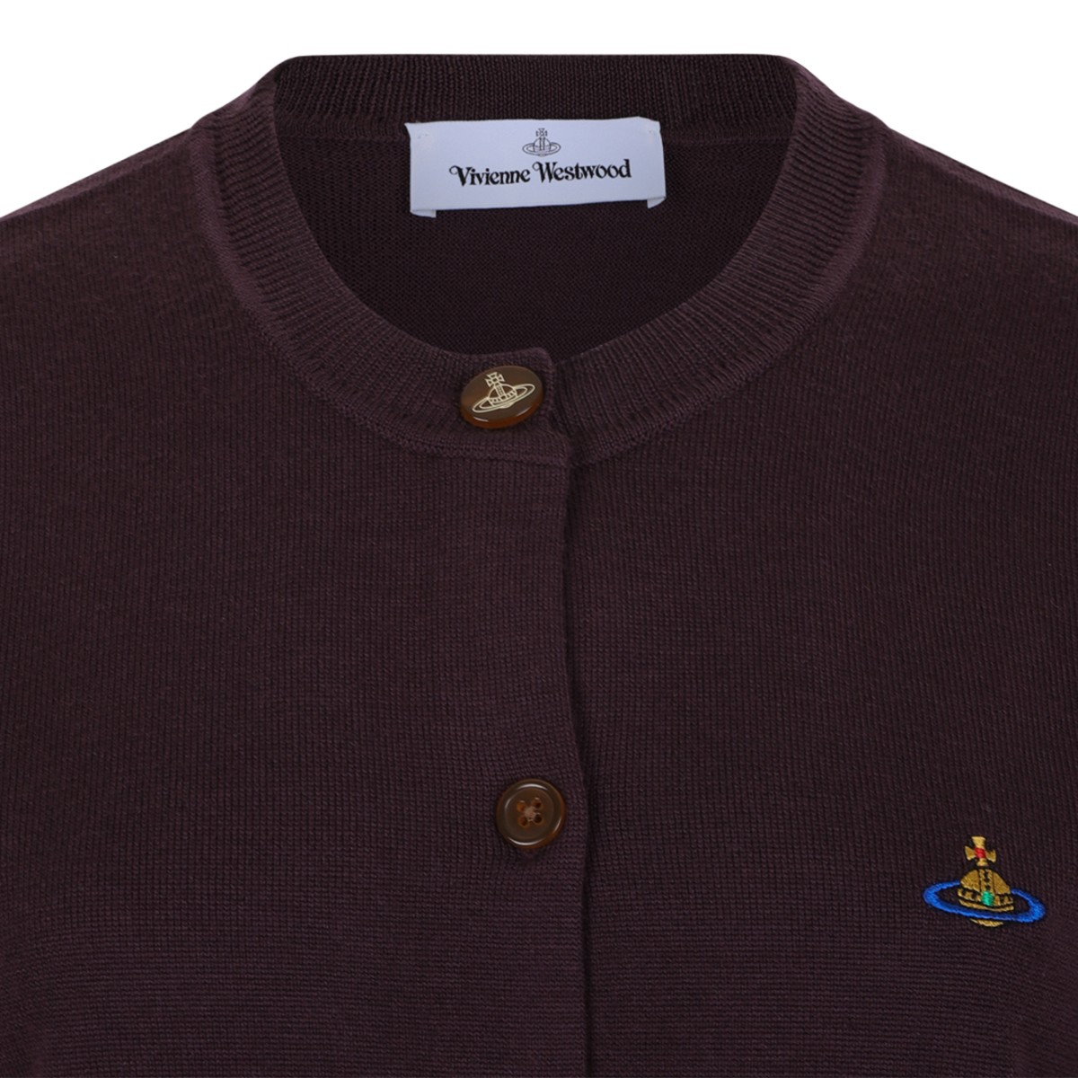 Vivienne Westwood Burgundy Orb Logo Cardigan.