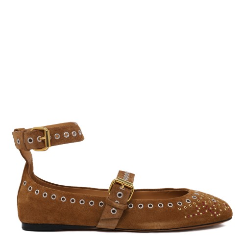 Isabel Marant Brown Suede Embellished Ballet Flats.