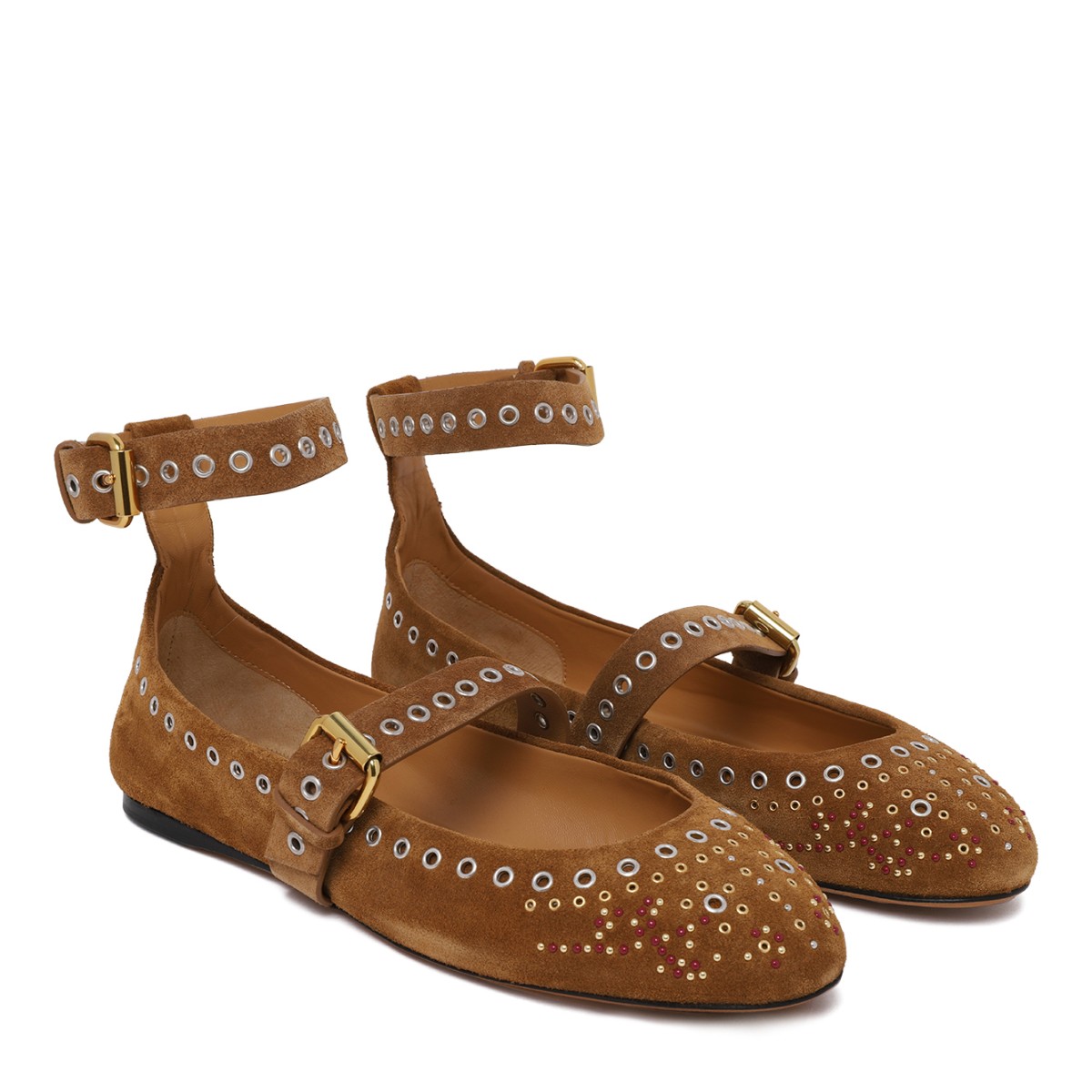 Isabel Marant Brown Suede Embellished Ballet Flats.