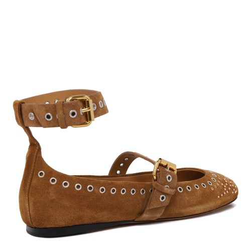 Isabel Marant Brown Suede Embellished Ballet Flats.