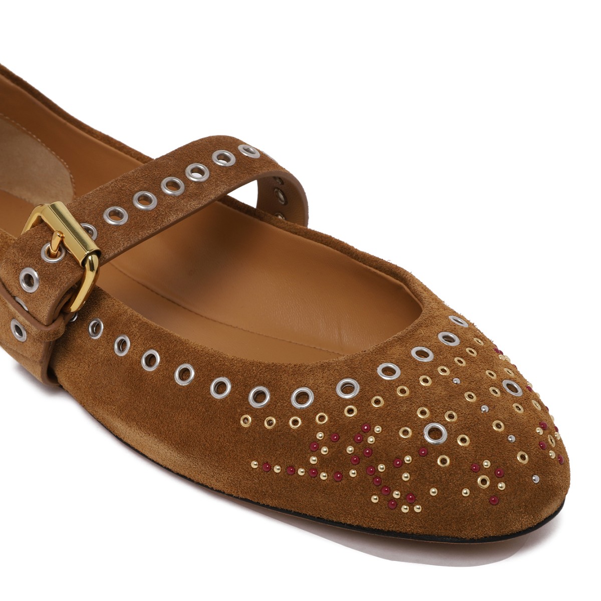 Isabel Marant Brown Suede Embellished Ballet Flats.
