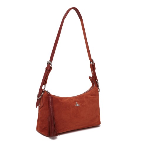 Vivienne Westwood Rust Red Suede Shoulder Bag.