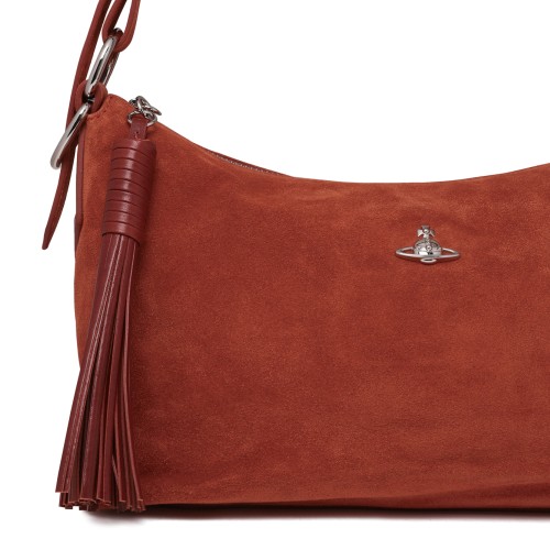 Vivienne Westwood Rust Red Suede Shoulder Bag.
