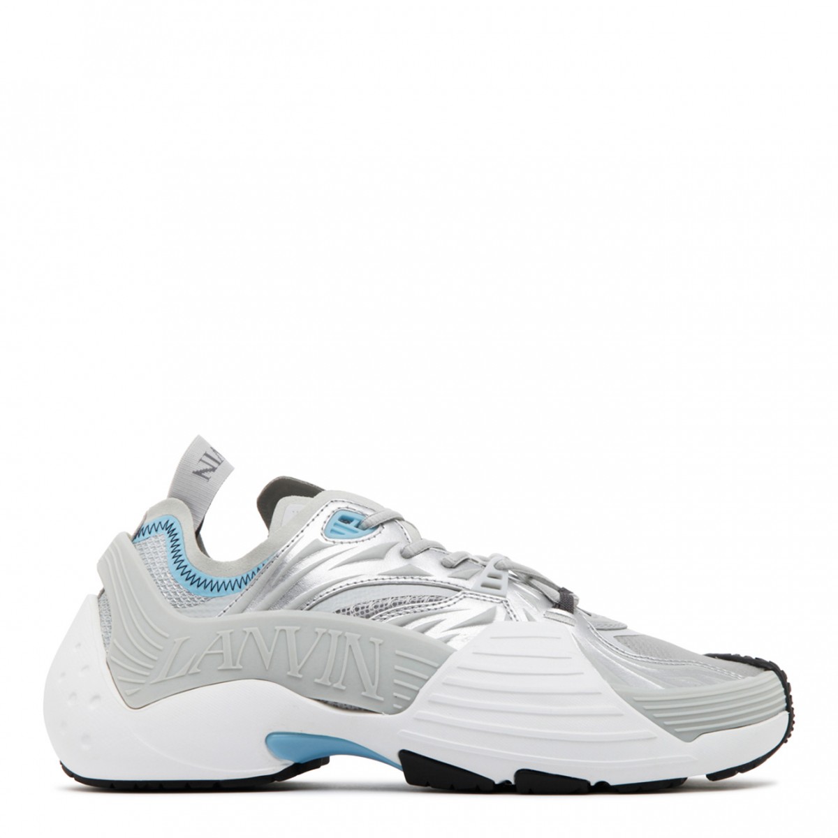 Lanvin Grey and Light Blue Calf Leather Flash X Low-Top Sneakers. 