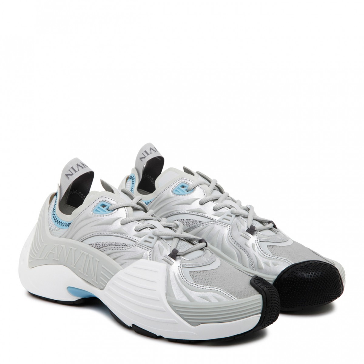 Lanvin Grey and Light Blue Calf Leather Flash X Low-Top Sneakers ...