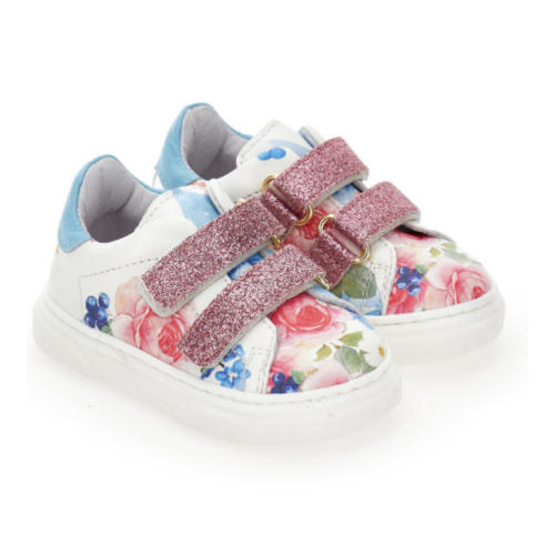 White Floral Velcro Sneakers.