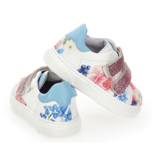 White Floral Velcro Sneakers.