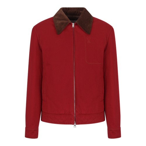 Red Contrast Collar Jacket.