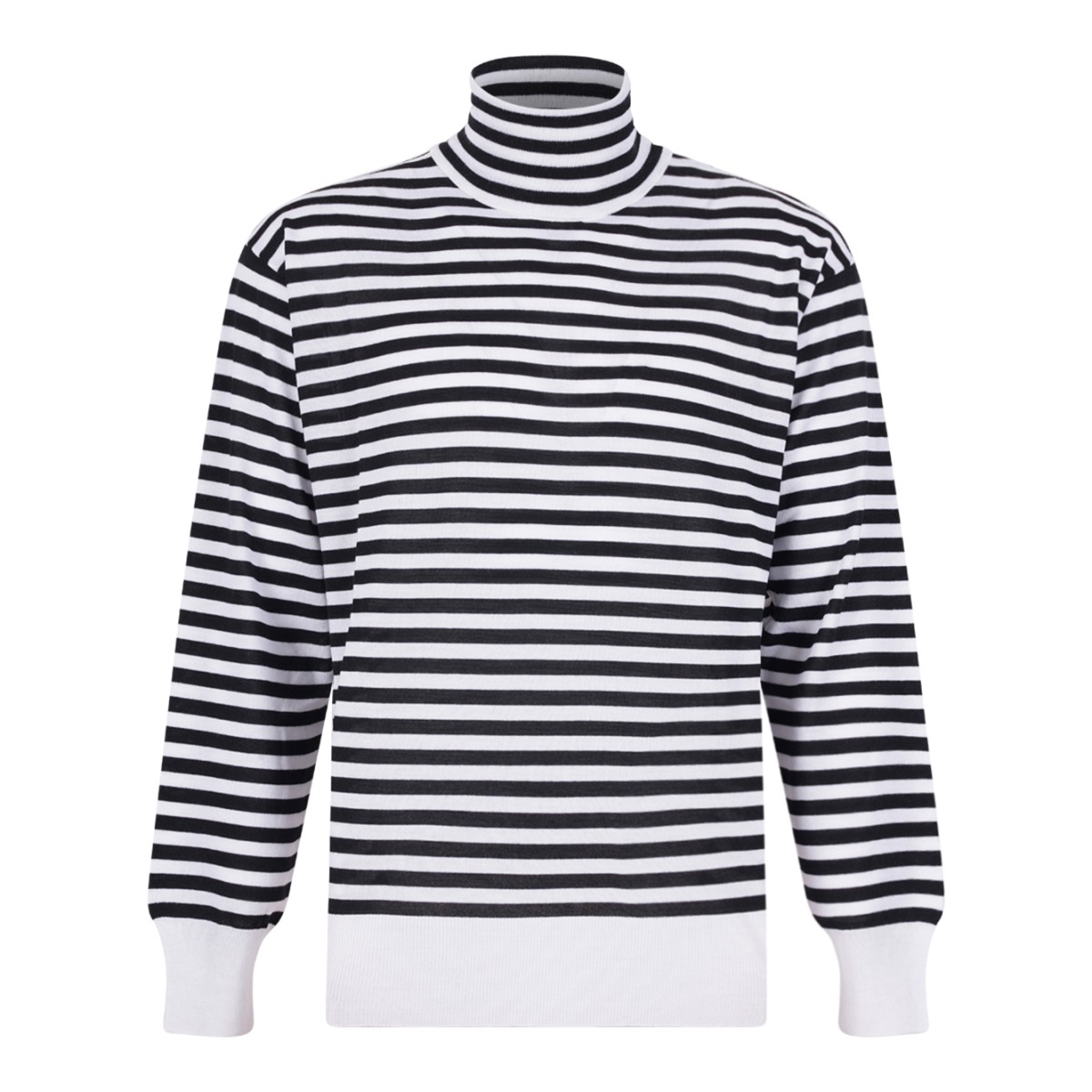 Black and White Striped Turtleneck Sweater.