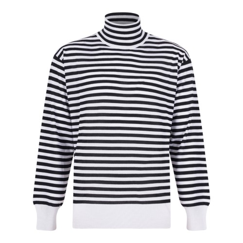 Black and White Striped Turtleneck Sweater.
