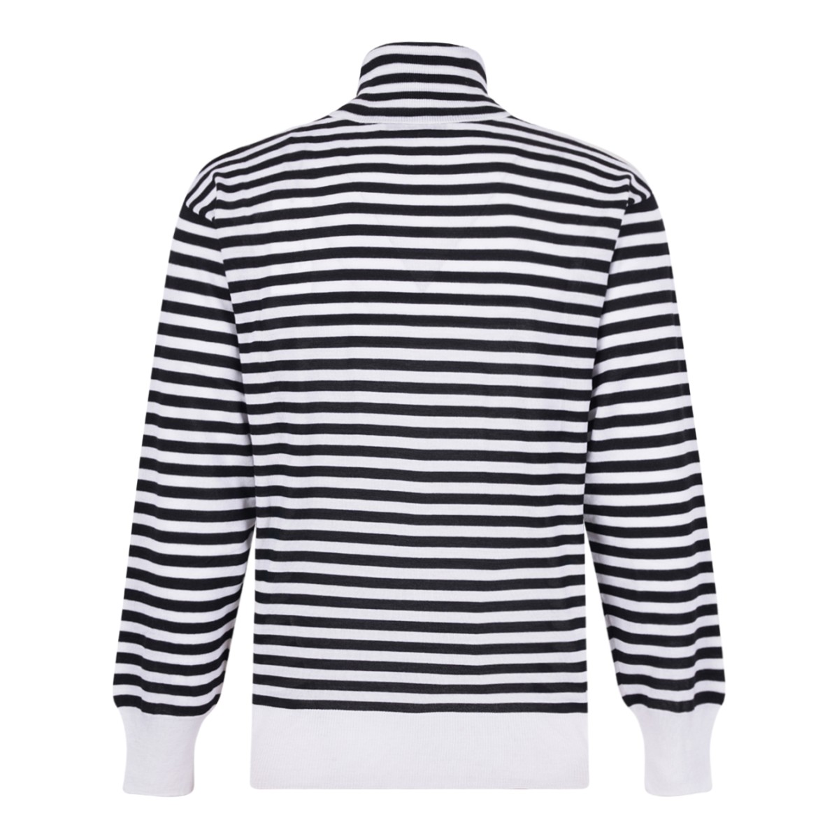 Black and White Striped Turtleneck Sweater.