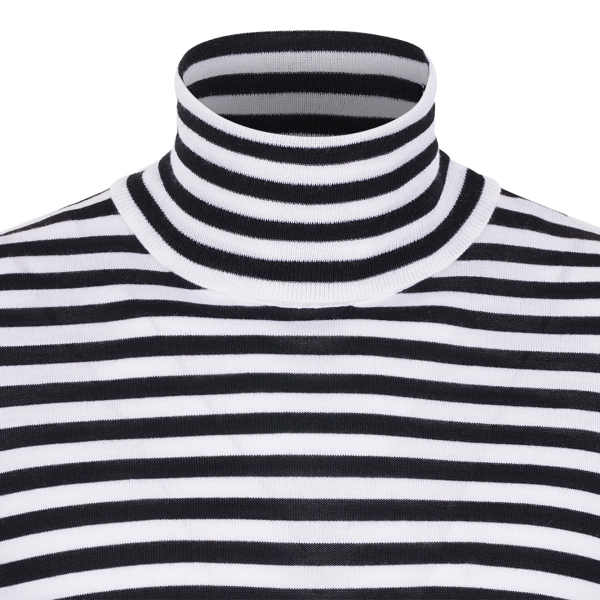 Black and White Striped Turtleneck Sweater.