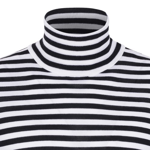 Black and White Striped Turtleneck Sweater.