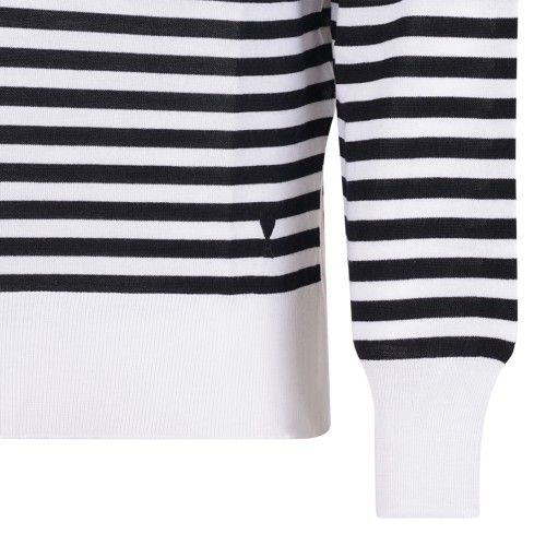 Black and White Striped Turtleneck Sweater.