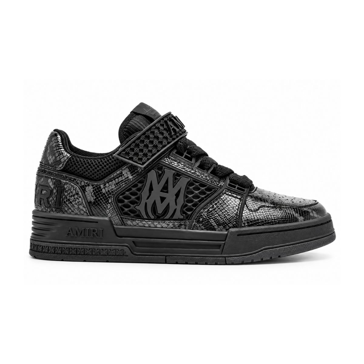 Black Embossed Logo Low-Top Sneakers.