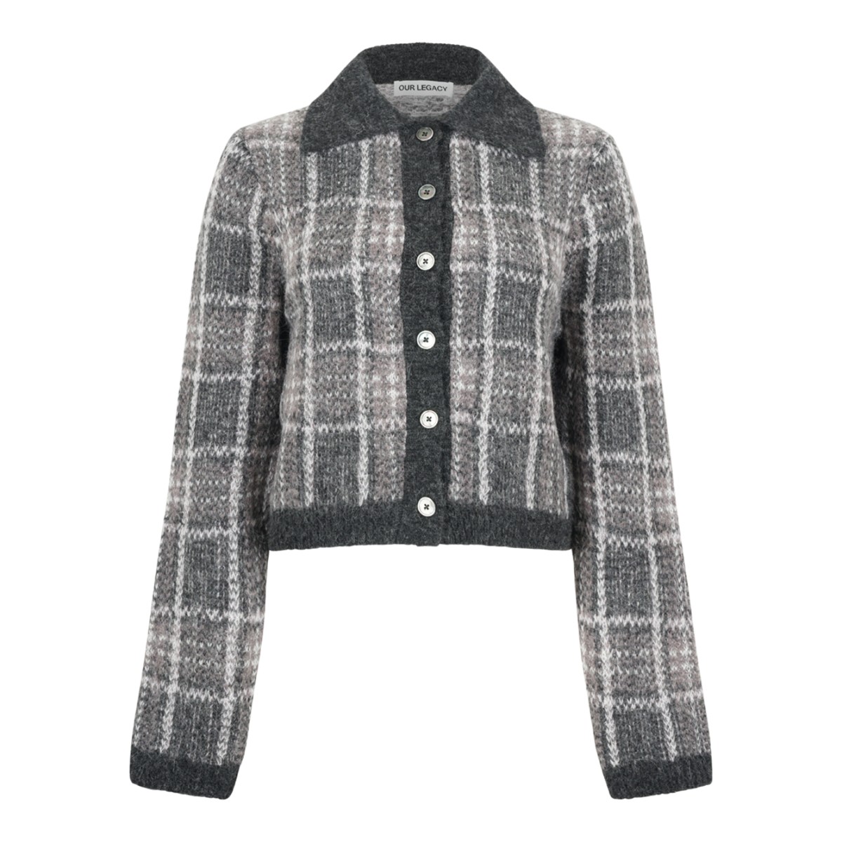Our Legacy Grey Check Knit Cardigan.