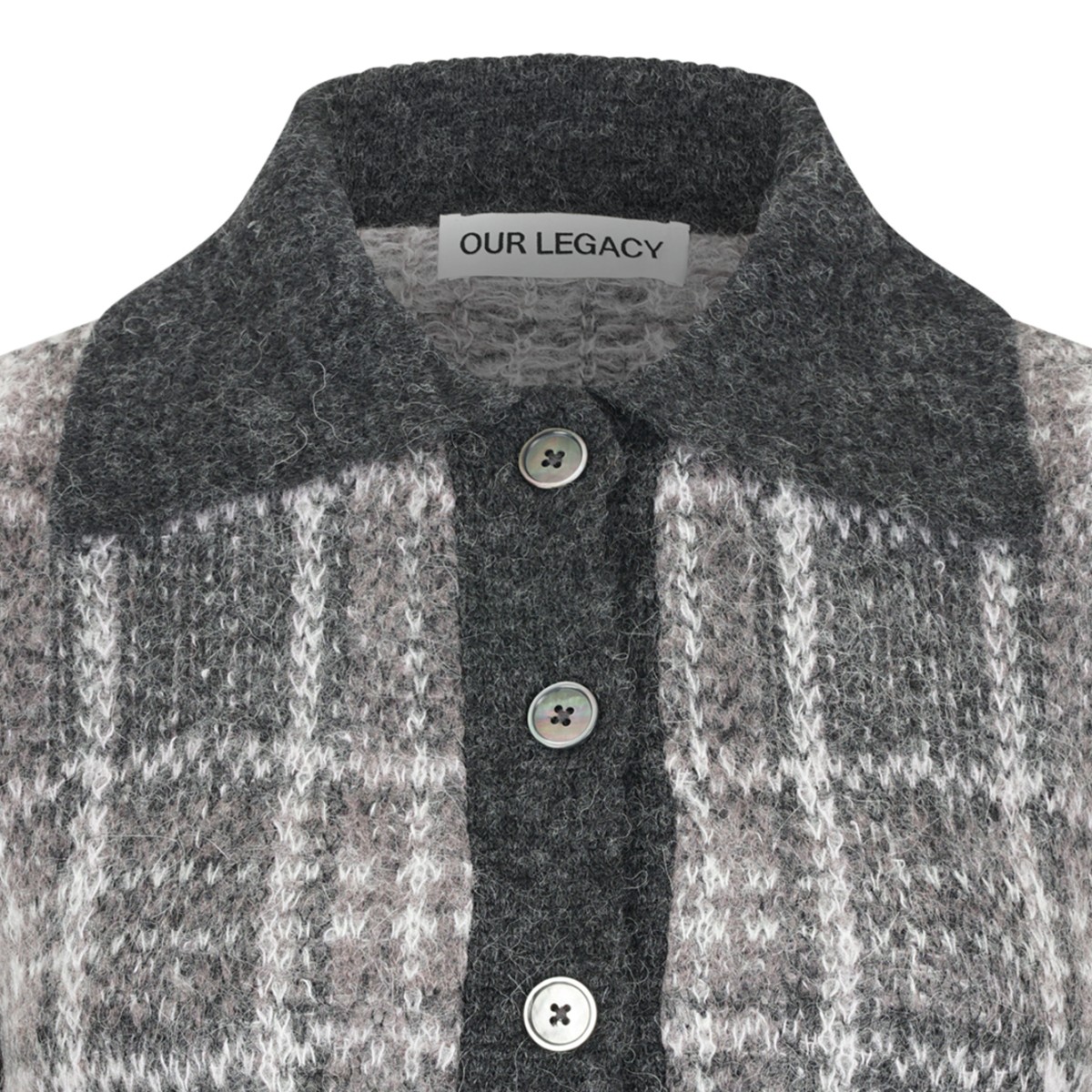 Our Legacy Grey Check Knit Cardigan.
