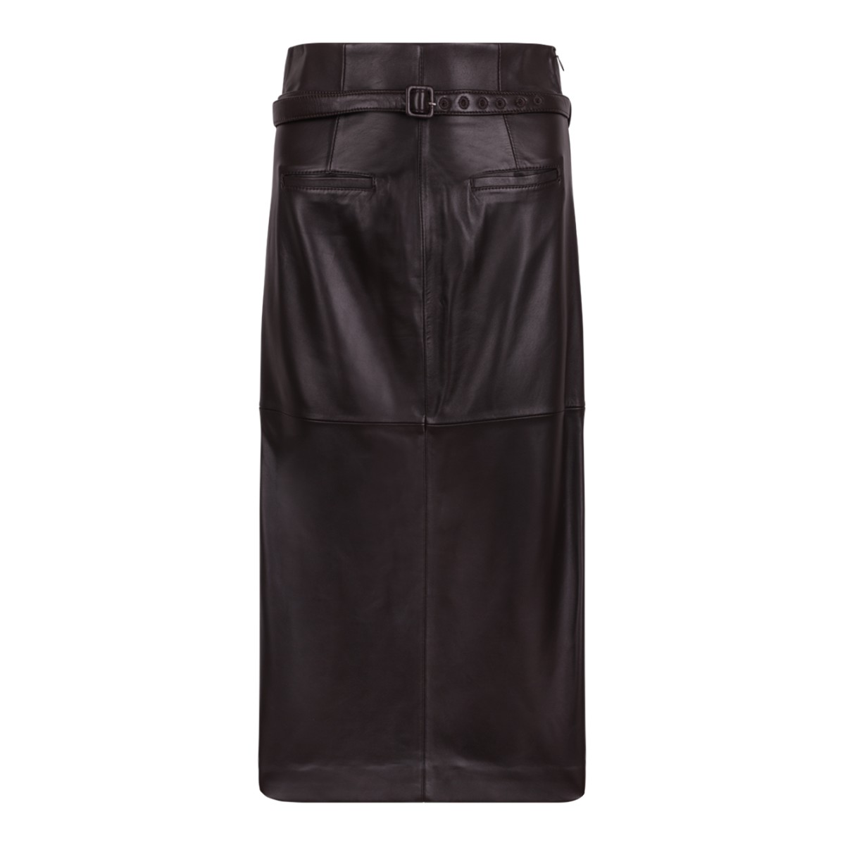 Dark Brown Leather Midi Skirt.