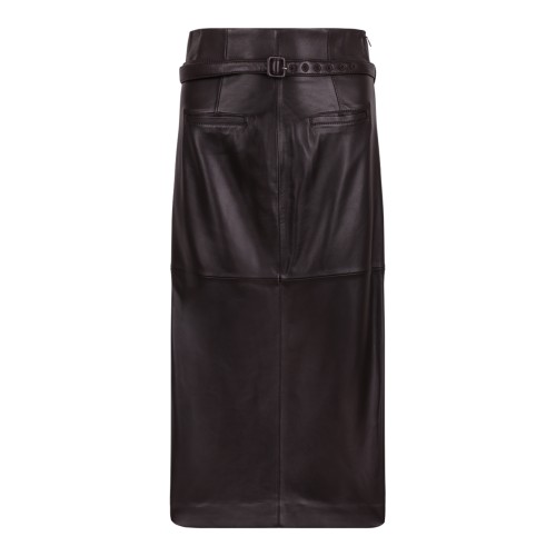 Dark Brown Leather Midi Skirt.