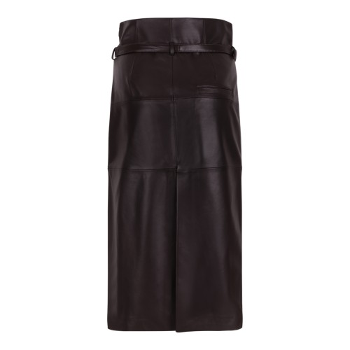 Dark Brown Leather Midi Skirt. 2