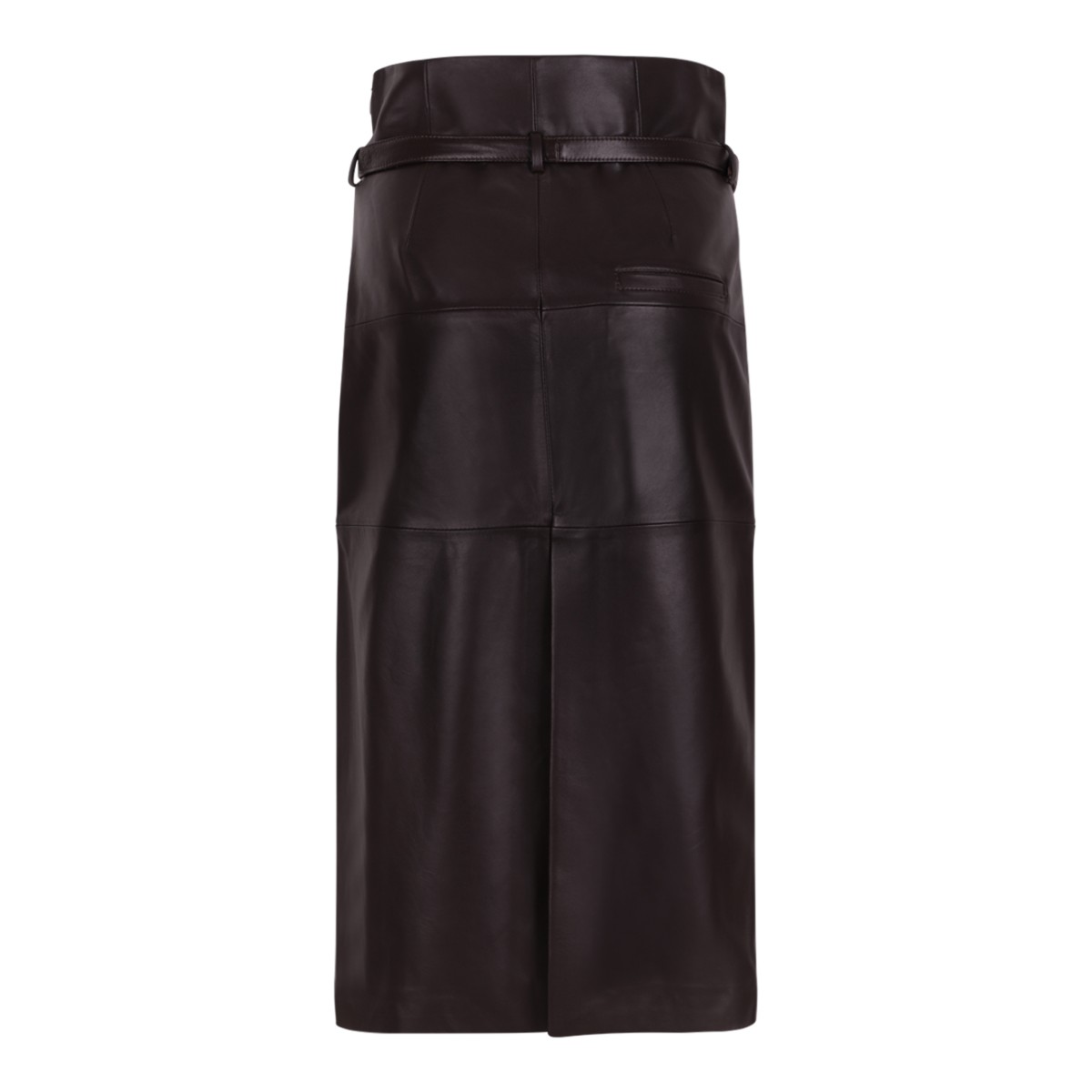Dark Brown Leather Midi Skirt.