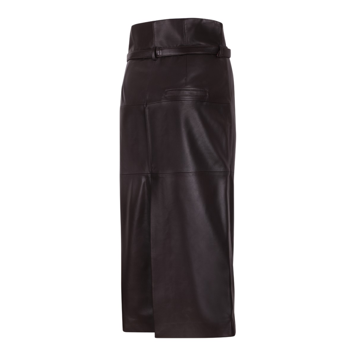 Dark Brown Leather Midi Skirt.