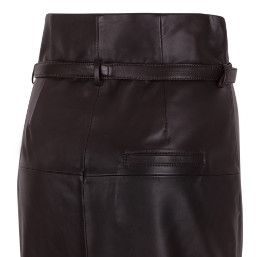Dark Brown Leather Midi Skirt.