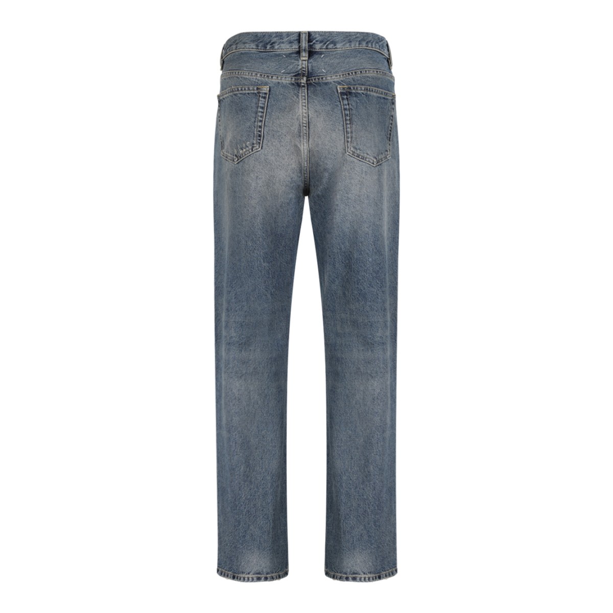 Blue Distressed Straight-Leg Jeans