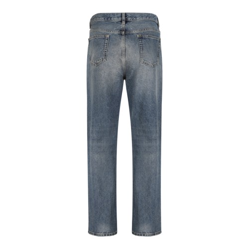 Blue Distressed Straight-Leg Jeans