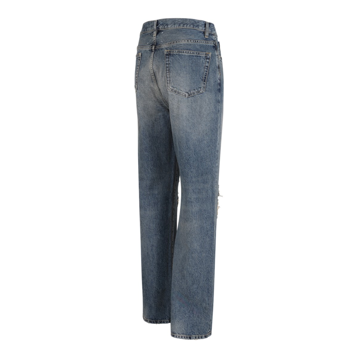Blue Distressed Straight-Leg Jeans