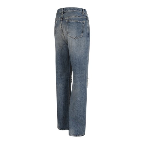 Blue Distressed Straight-Leg Jeans