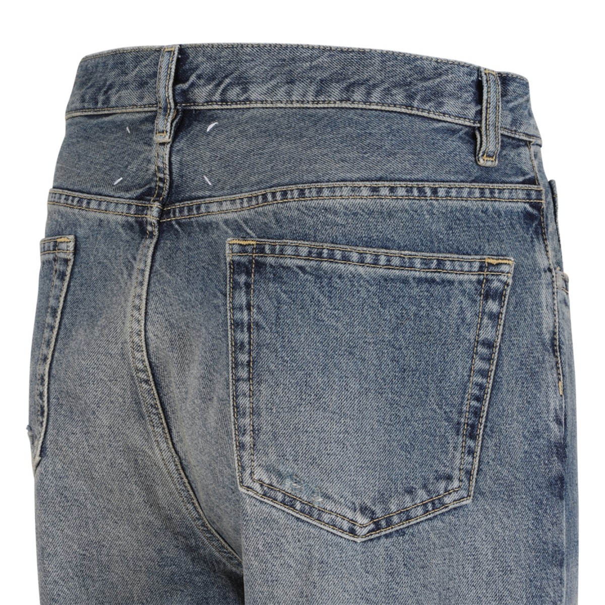 Blue Distressed Straight-Leg Jeans