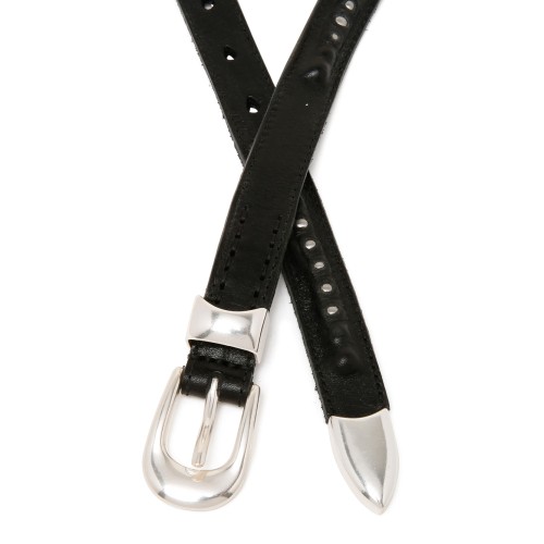 Our Legacy Black Studded Slim Leather Belt. 2