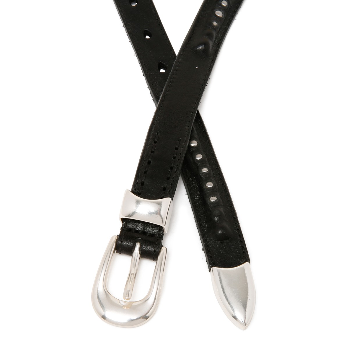 Our Legacy Black Studded Slim Leather Belt.