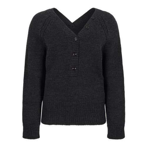 Our Legacy Dark Grey V-Neck Henley Sweater.