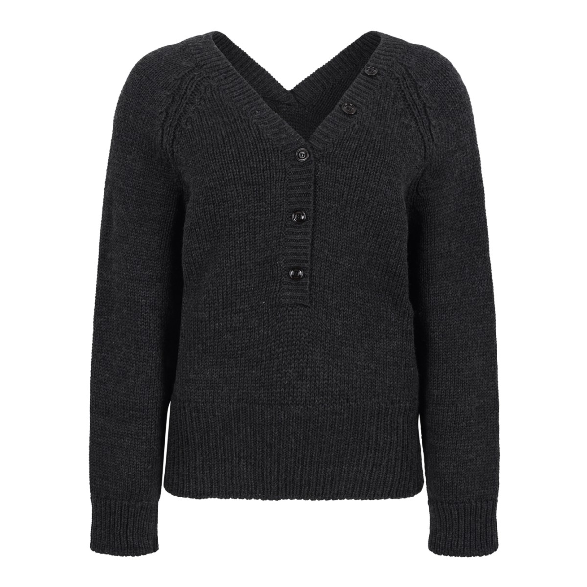 Our Legacy Dark Grey V-Neck Henley Sweater.