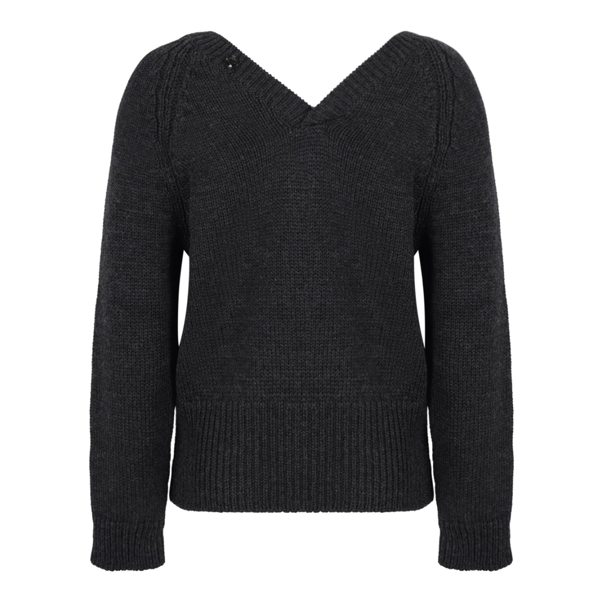 Our Legacy Dark Grey V-Neck Henley Sweater.