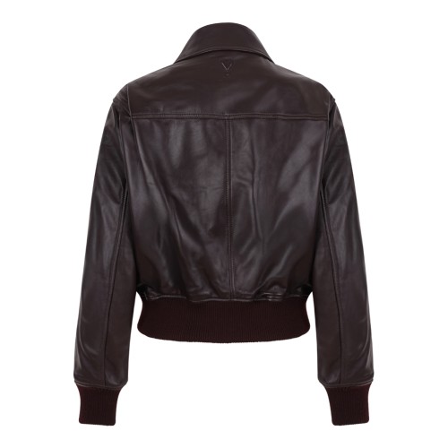 Dark Brown Leather Bomber Jacket. 2